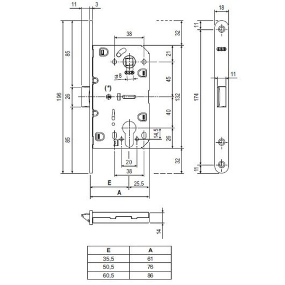 Замок межкомнатный под цилиндр AGB MEDIANA EV B01103.35.03 (латунь)