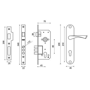 Замок врезной PUNTO KIT P90 4585/3 CRONA SN (мат.никель) 5кл /41709/