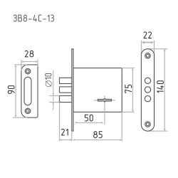 Замок врезной ПРОСАМ 76600 ЗВ8-4С/13 (3 риг) планка /709/