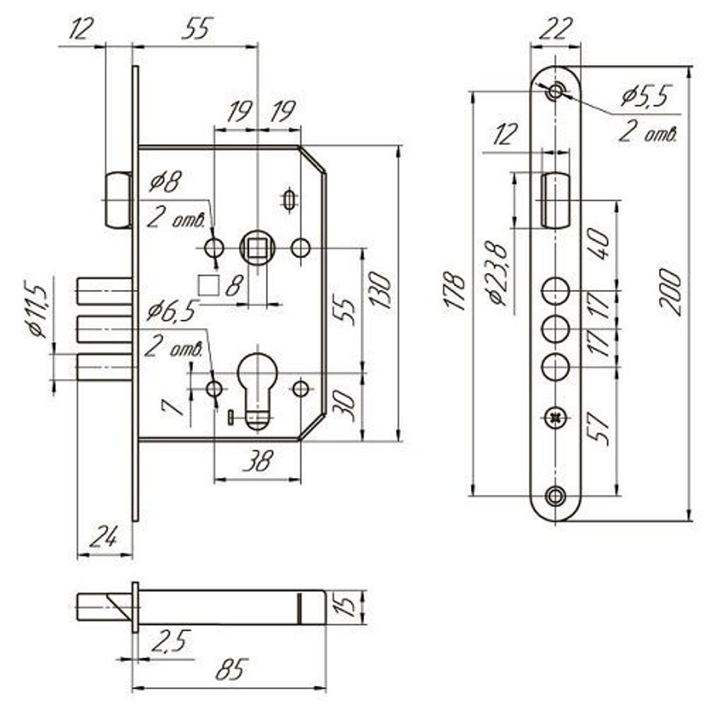 Замок врезной МЕТТЭМ ЗВ4 402.0.0 УНИВЕР 3риг.