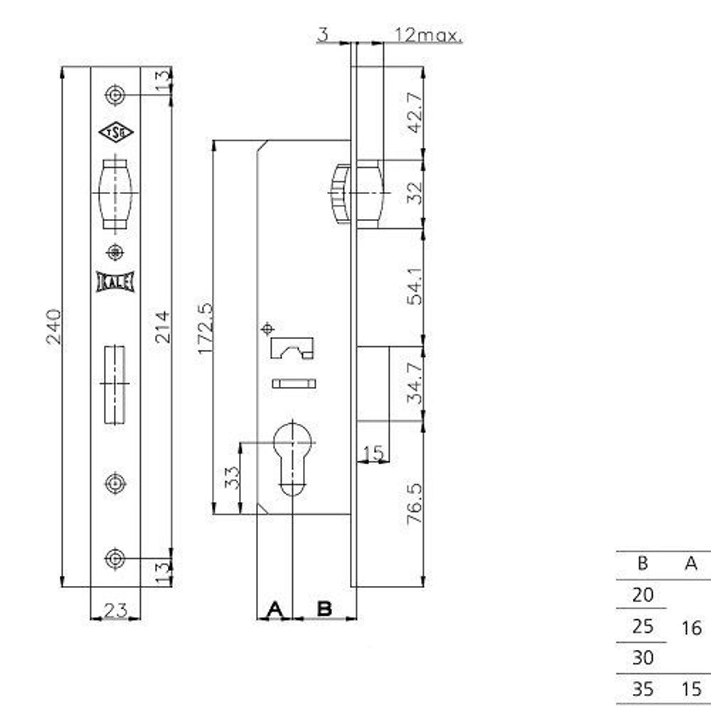 Корпус замка KALE KILIT 155 (30мм) w/b никель /8184/