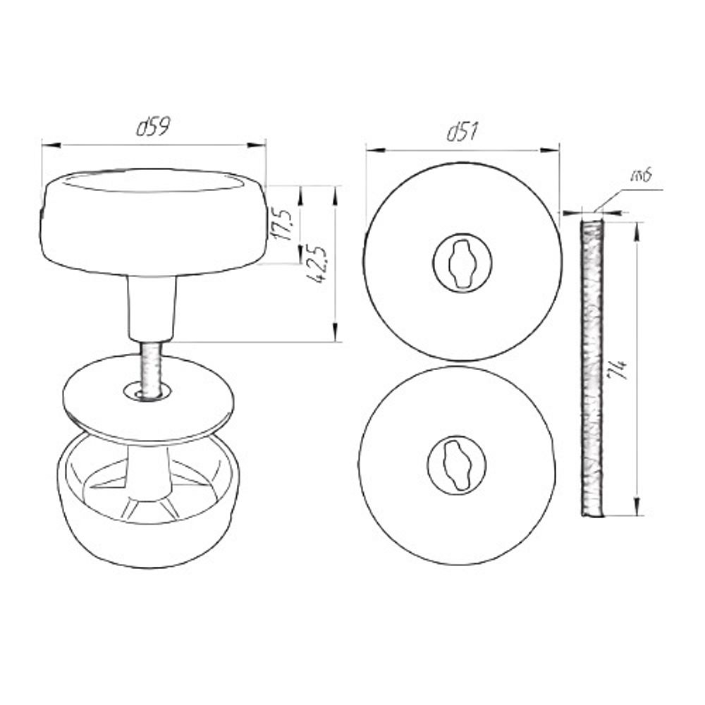 Ручка-кнопка металлическая РК-1 бронза п/п