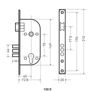 Замок врезной АЛЛЮР 132/3 GP латунь