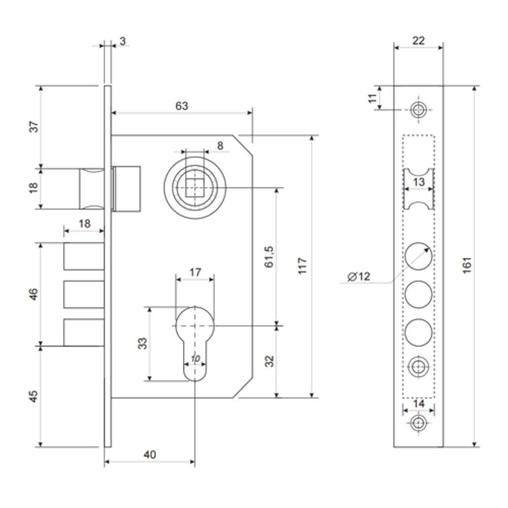 Замок врезной APECS 1023/60 AC медь