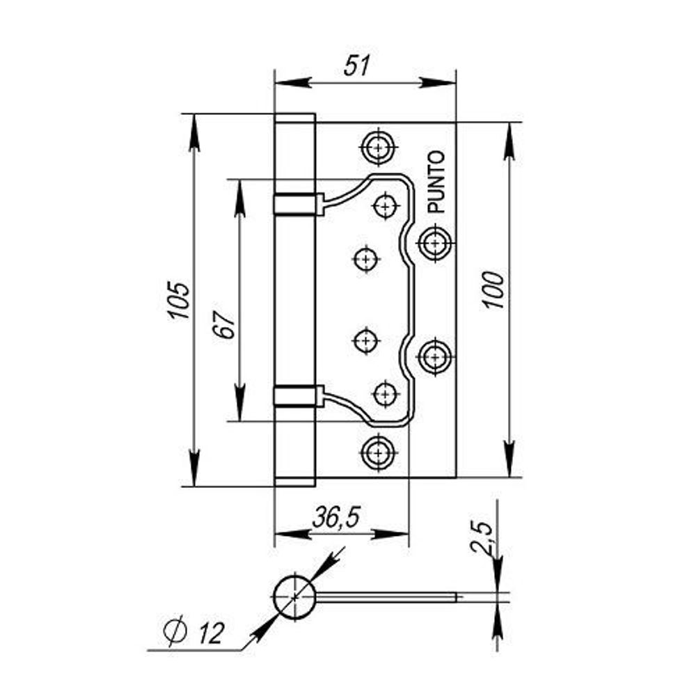 Петля универсальная без врезки PUNTO 200-2B 100x2,5 SC мат.хром /35495/ (1 шт)