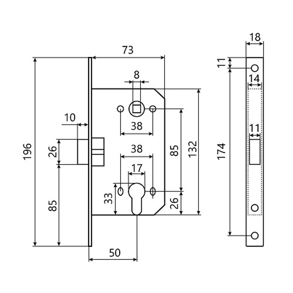 Замок врезной АЛЛЮР АРТ 5300-MC SC мат.хром