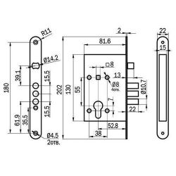 Замок врезной ПРОСАМ 78930 ЗВ4-31/55 3риг,без ц/м, без отв.планки