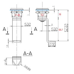 Замок мебельный MS-7055-18-3 N без ключа, ригель изогнут на 50,7мм