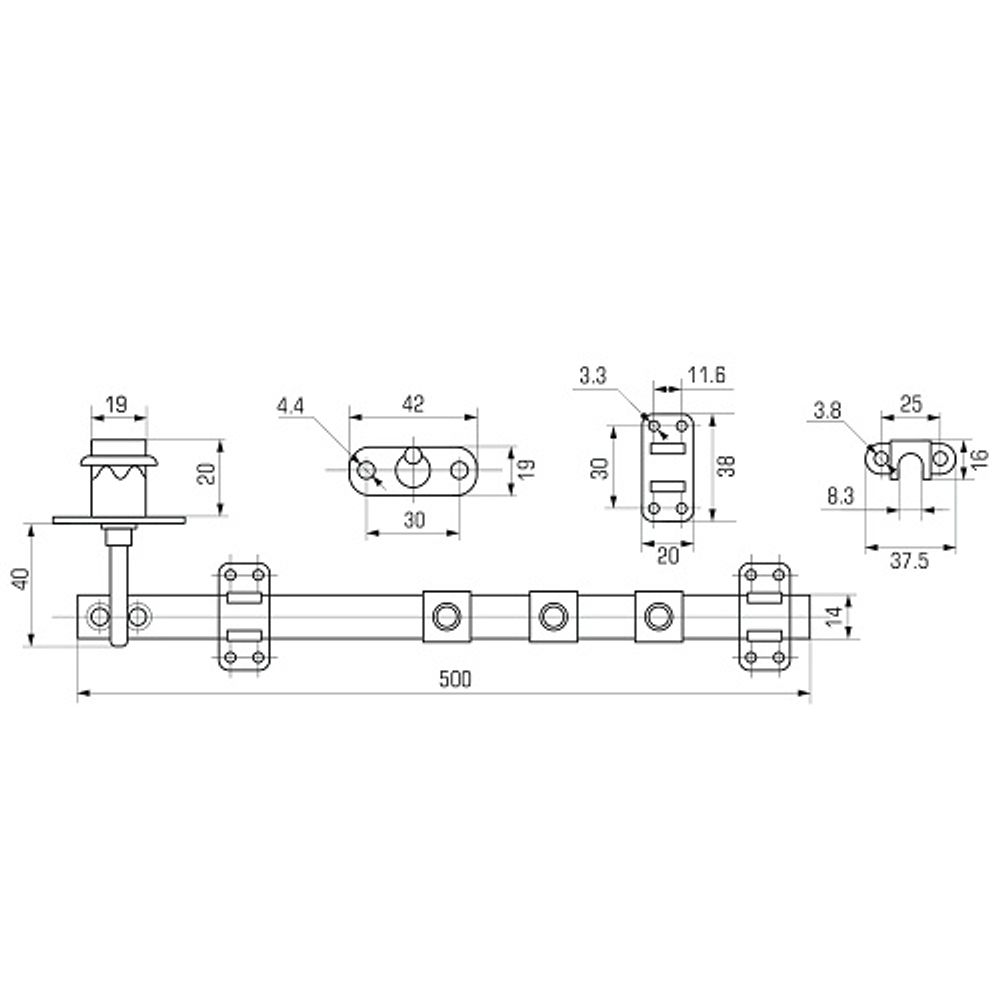 Замок мебельный центральный 288-500 на 3 ящика 19мм штырьевой (комплект)
