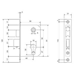 Замок врезной AVERS 0823/60-C G золото