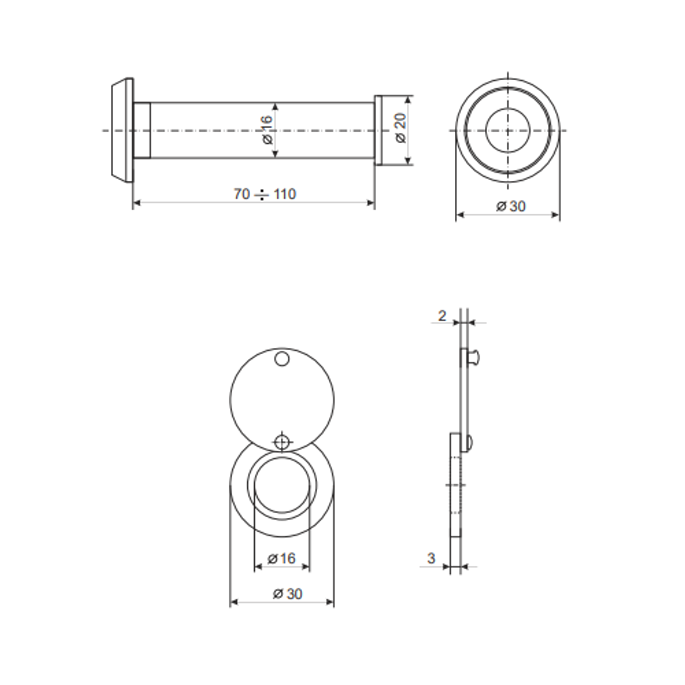 Глазок дверной APECS 3016/70-110 CR хром