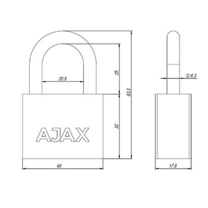 Замок навесной AJAX PD-30-40 (3 fin key) /42575/