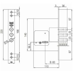 Замок врезной сувальдный KALE KILIT 257/L (шир.пл. 35мм, ключ 75мм) 5кл.