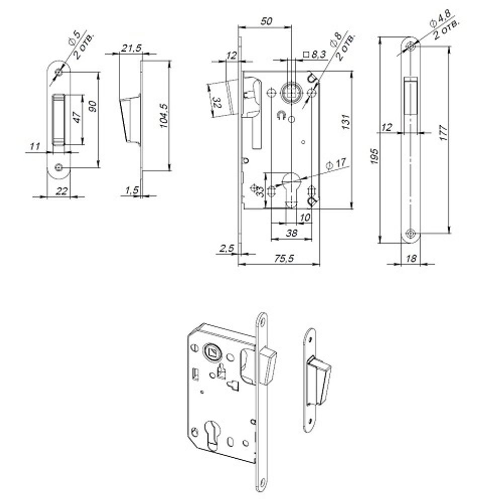 Замок врезной магнитный FUARO 5300-M-C BL черный /46293/