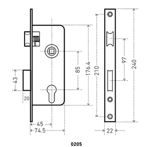 Замок врезной АЛЛЮР 0205 GP латунь