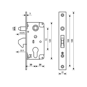 Замок врезной для откатных ворот БУЛАТ ЗВ4-1К.30.72.22.04 хром 30мм м/о 72мм