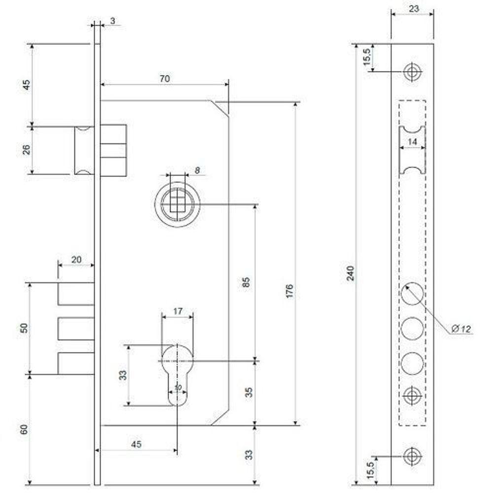 Замок врезной apecs 2600 g