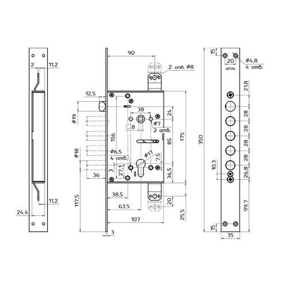 Замок врезной МЕТТЭМ ЗВ7 318.Т-П