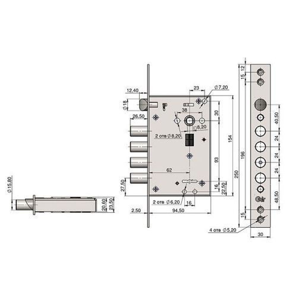 Замок врезной КРИТ-М ЗВ-А20-Хп 4кл. хром
