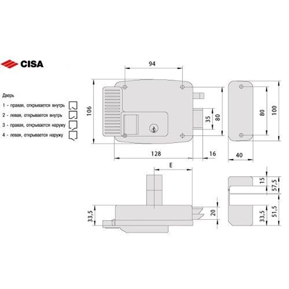 Замок накладной эл/мех. CISA 11.630.60.1 (дверь правая, открывается внутрь) /10368/
