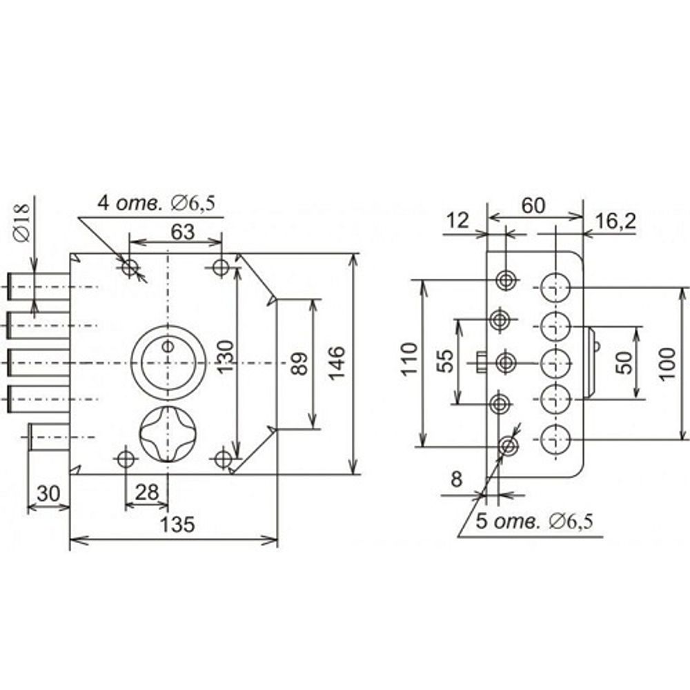 Эскиз с размерами замка СЕНАТ ЗНС3-4