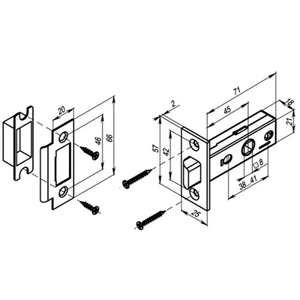 Защелка врезная PUNTO L45-8 BL черный /43919/
