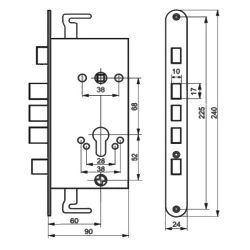 Корпус на китайскую дверь 2524-3Р (Эконом) (закруг. планка) (632С) (20)