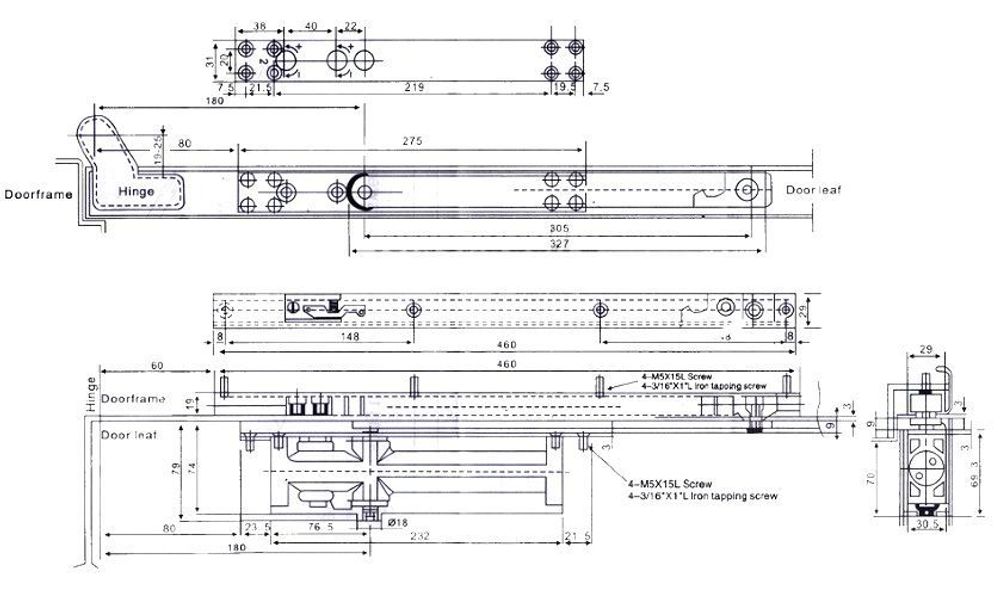 Доводчик дверной скрытый NOTEDO DC-055 IN+HO со скольз.тягой серебро (55кг)