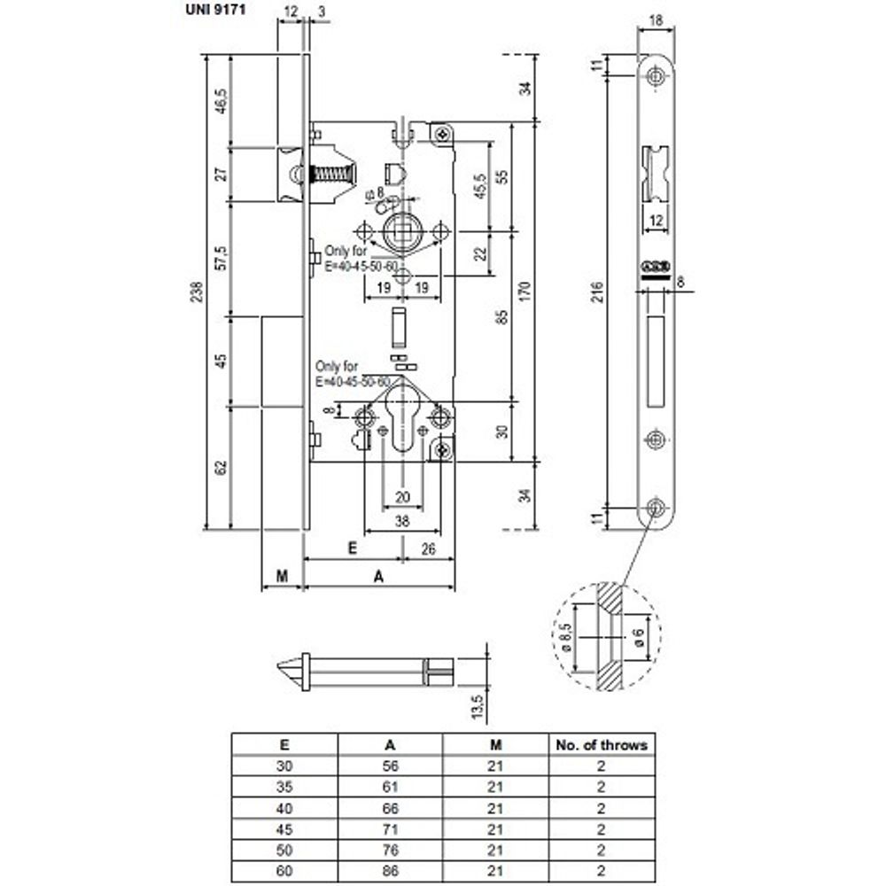 Замок под цилиндр AGB Sicurezza  50мм/лп18мм