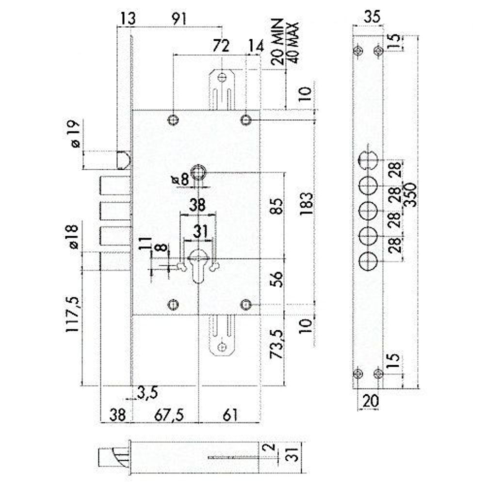 Корпус врезного замка CISA REVOLUTION PRO 56.535.48 /32515/