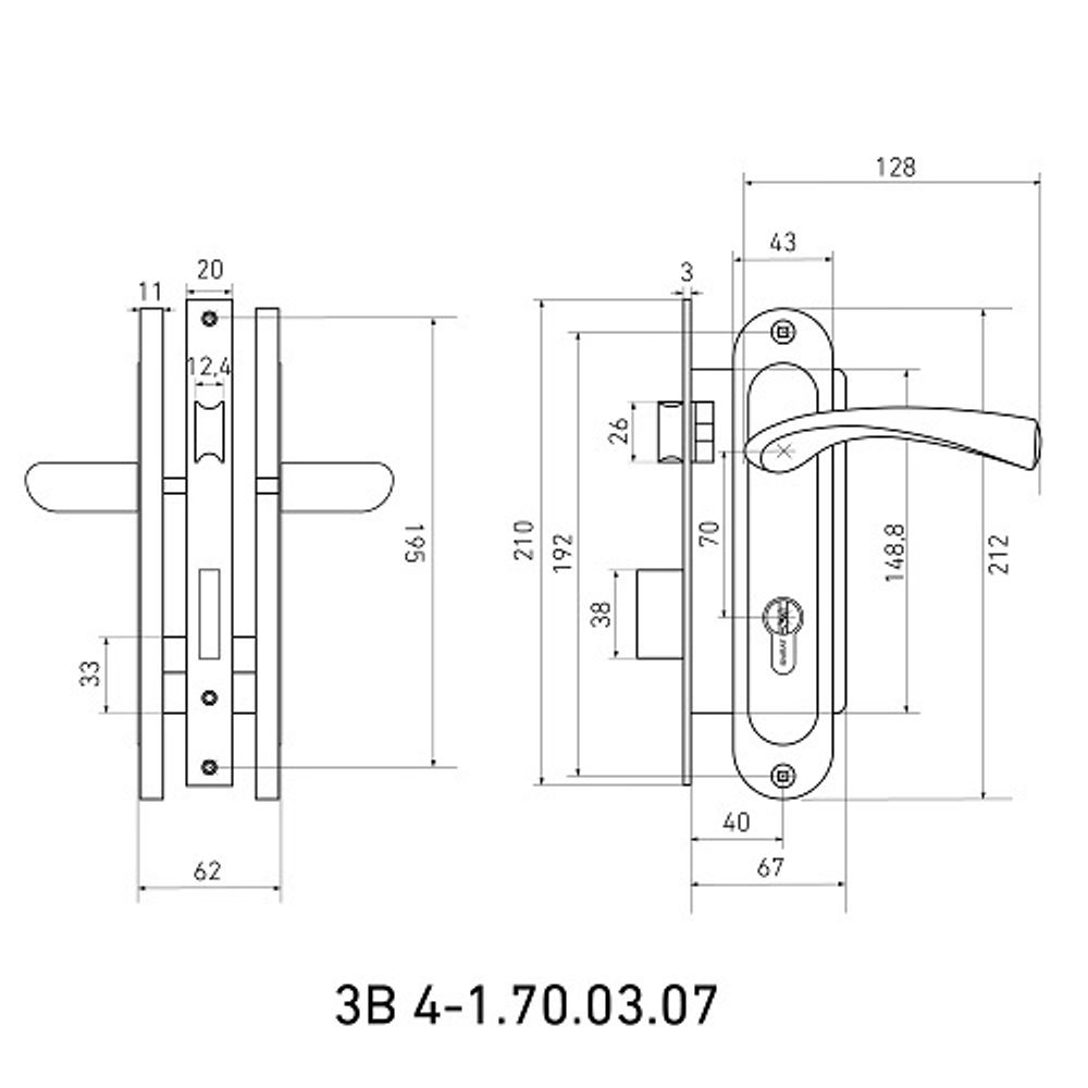 Замок врезной БУЛАТ ЗВ4-1.70.03.07 НОМОС титан