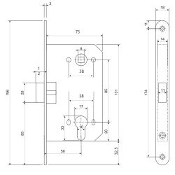 Замок врезной Code Deco 5300-P-G золото