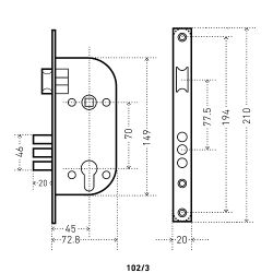 Замок врезной АЛЛЮР 102/3 AC ст.медь