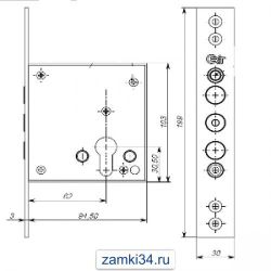 Замок врезной КРИТ-М ЗВ-А1-Хп хром