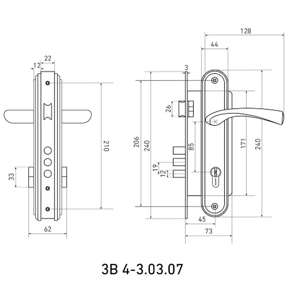 Замок врезной БУЛАТ ЗВ4-3.03.07 НОМОС титан
