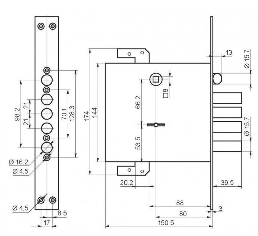 Замок врезной BORDER 71611 ЗВ8-8К5Т/15 (КЛП5-85)