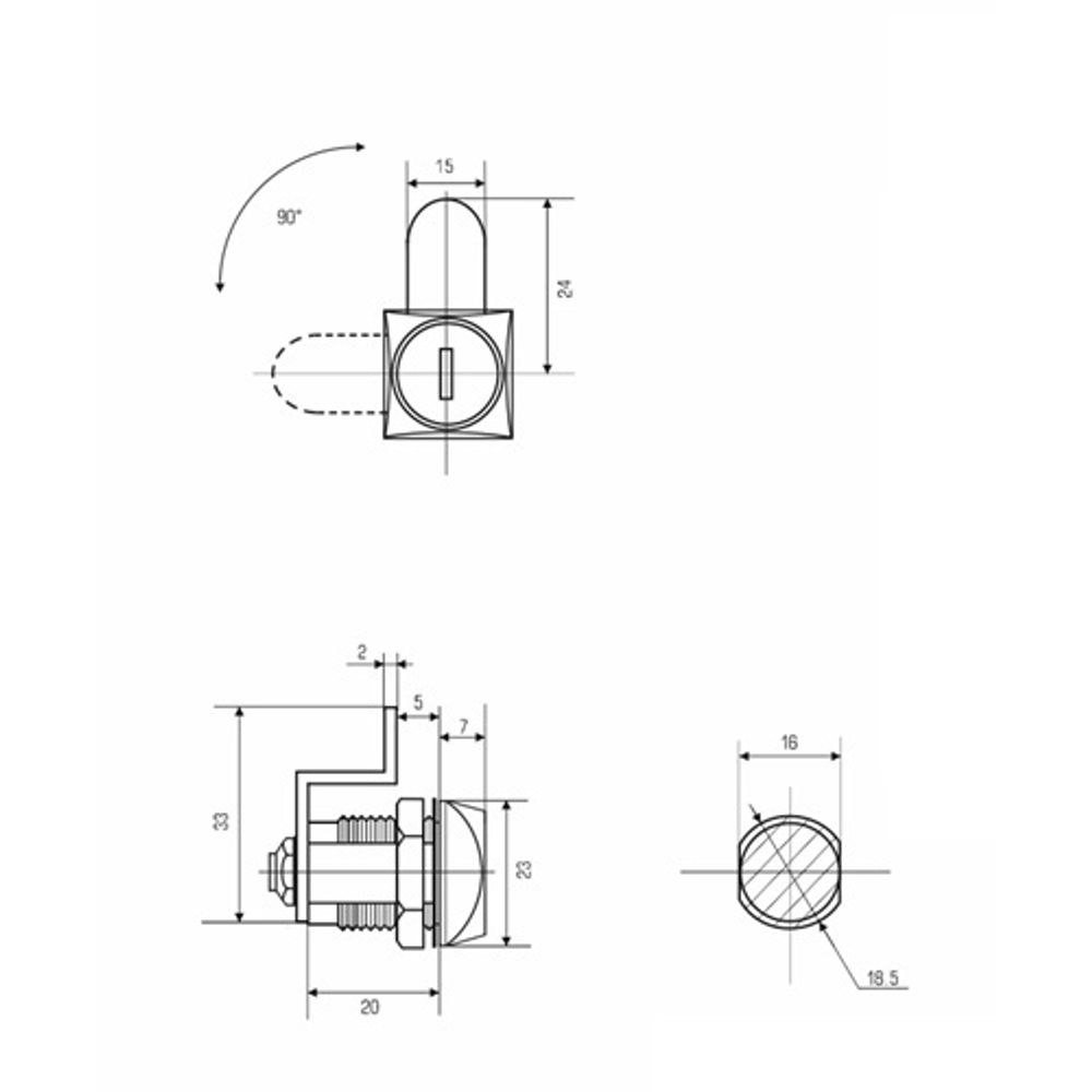 Замок почтовый EUROLOCK 0802 20мм 90гр. ригель изогнут на 15мм 2кл.