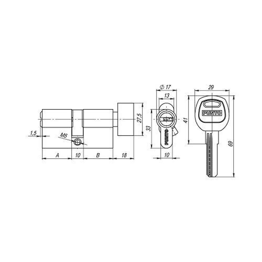 Цилиндровый механизм с вертушкой PUNTO A202/60 mm (25+10+25) SN мат.никель 5кл. /30231/