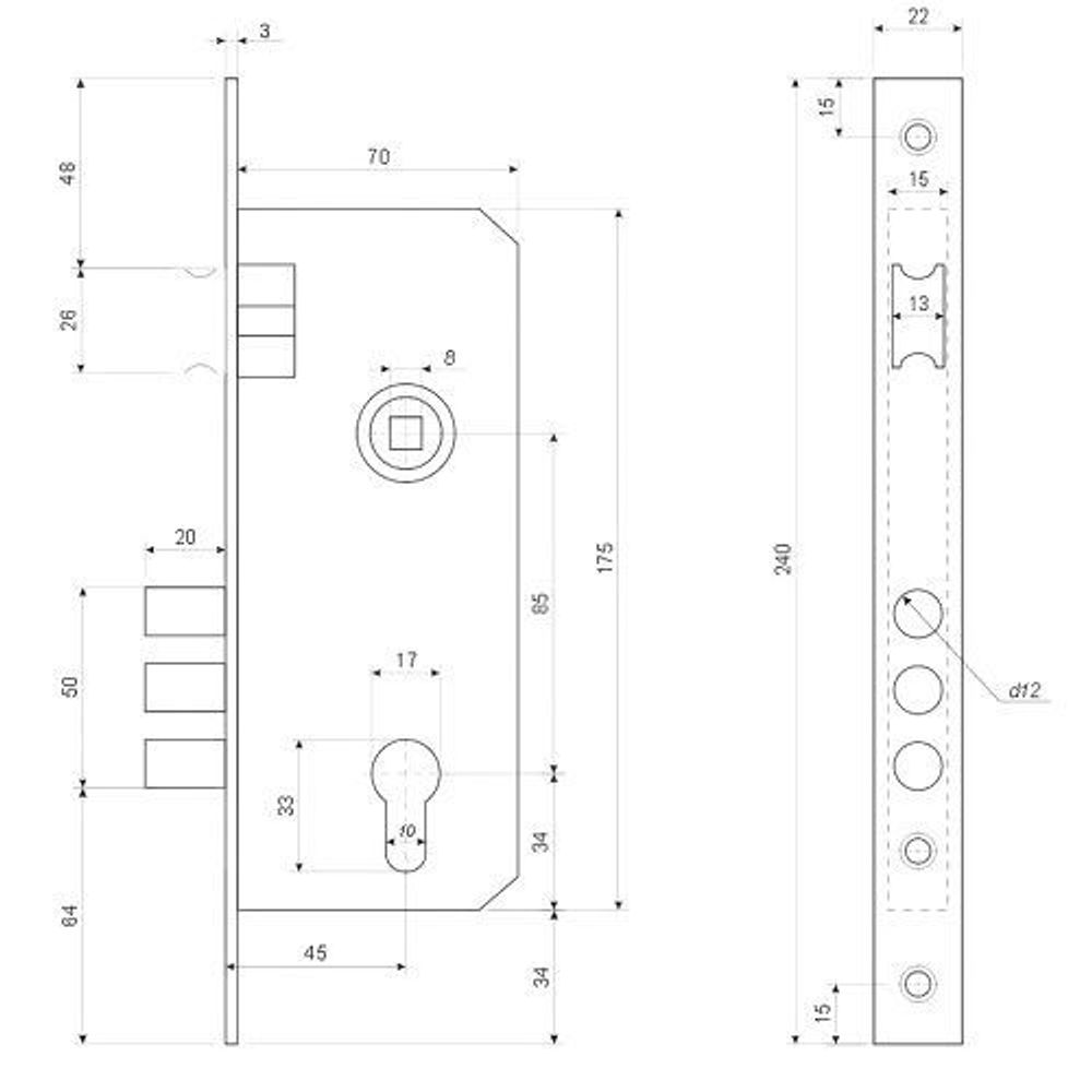 Замок врезной APECS 2210/60 B/G черный/золото