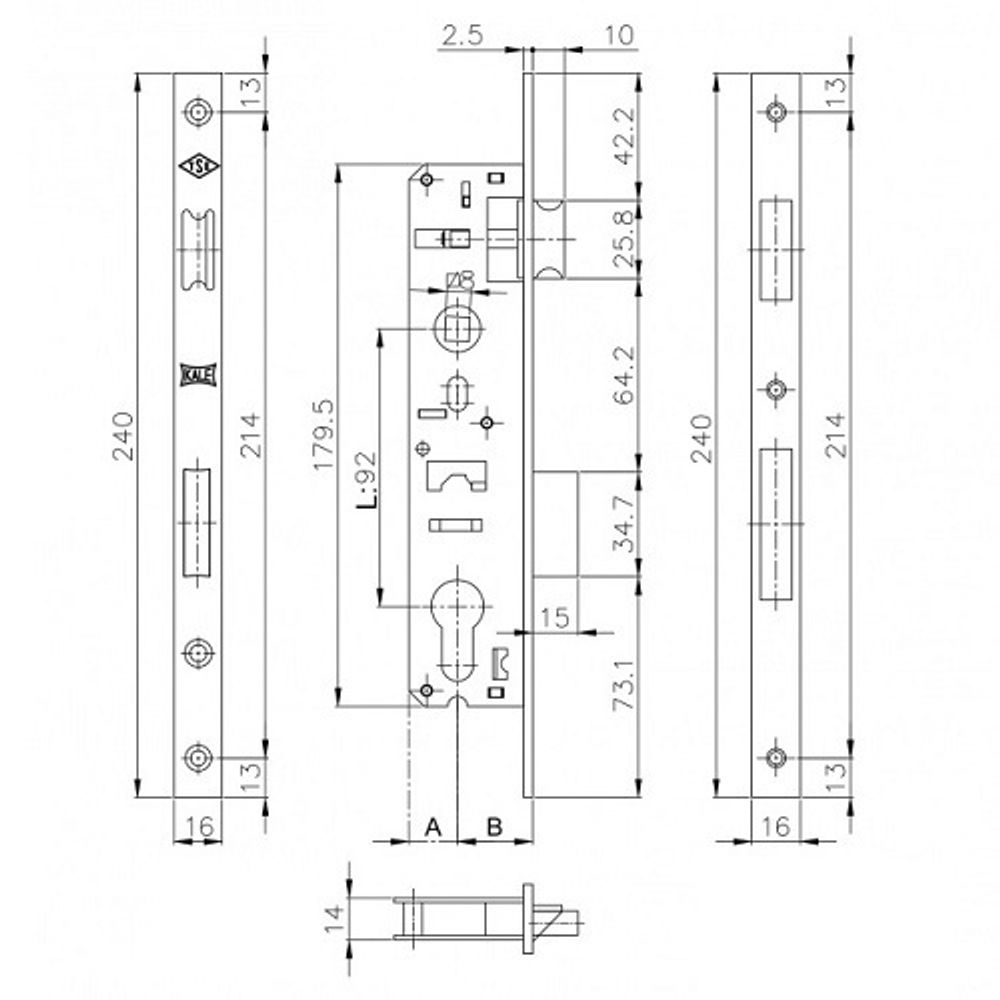 Замок врезной KALE KILIT 192 P CP 30мм