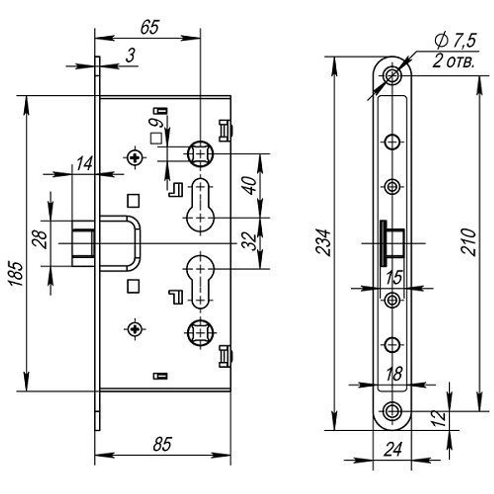 Замок для противопожарных дверей FUARO FL-0433 ANTI-PANIC с раздельным квадратом /28745/