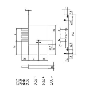 Замок врезной сувальдный CISA 57.028.60 (короткий кл. 00100.001) /2082/