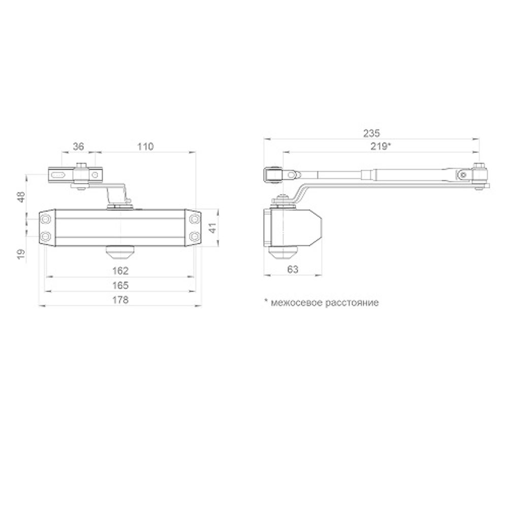 Доводчик дверной AJAX DCTR50-100 DA AL алюминий /58823/