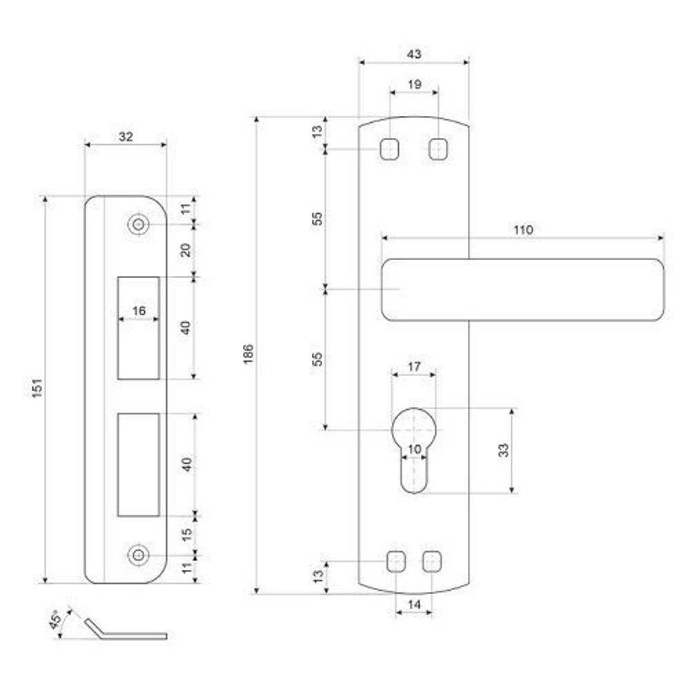 Замок врезной APECS 1601 AC медь
