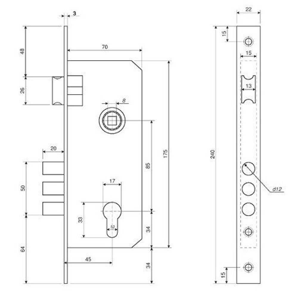Замок врезной APECS 2223/60 AC медь