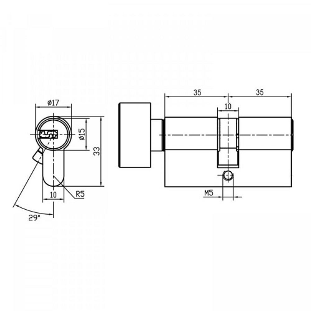 Цилиндровый механизм с вертушкой DOORLOCK V K2300AB N серия Variant 70мм (35x35) никель 5 кл.