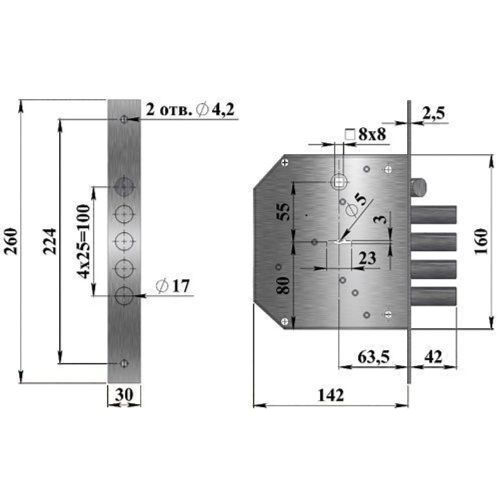 Замок врезной ГЕРИОН Эталон Р б/р левый