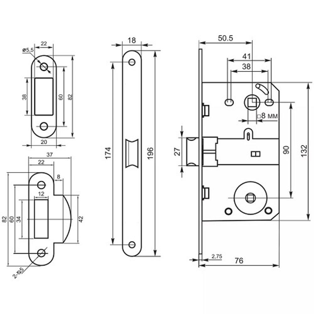 Защелка межкомнатная PALLADIUM 390 AB бронза