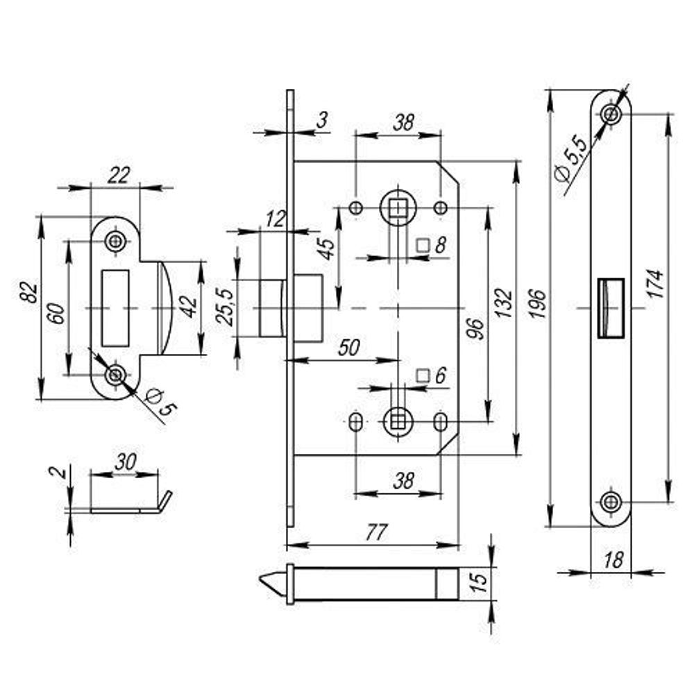Защелка врезная FUARO P96WC-50 BL-24 черный /41771/