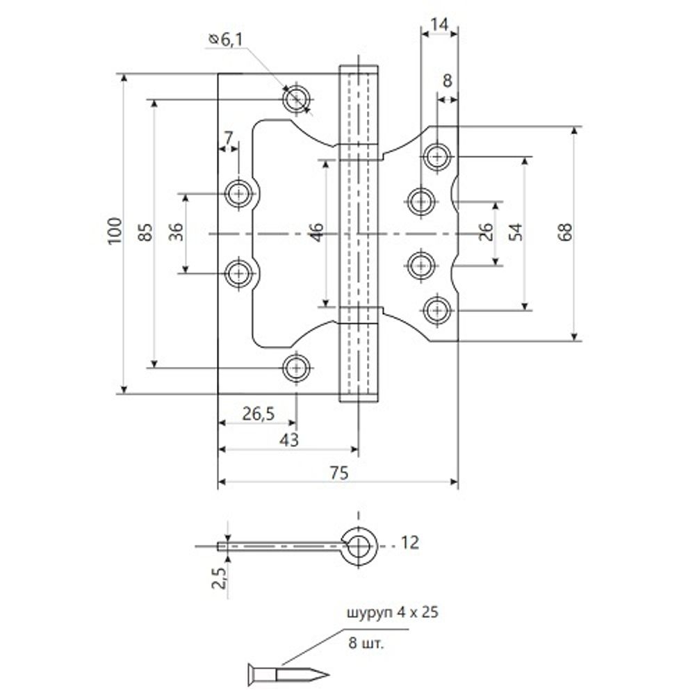 Петля накладная Code Deco 100x75x2,5 B2 BLM черный